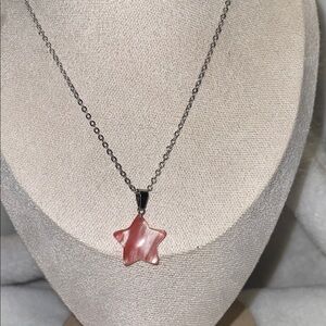 Silver Necklace with Cherry Quartz Star Pendant